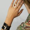 Bague réglable I cabochon de jade orange I argent massif doré à l'or 18 carats I Elliade Paris I vue principal 2 I Label AÉ Paris