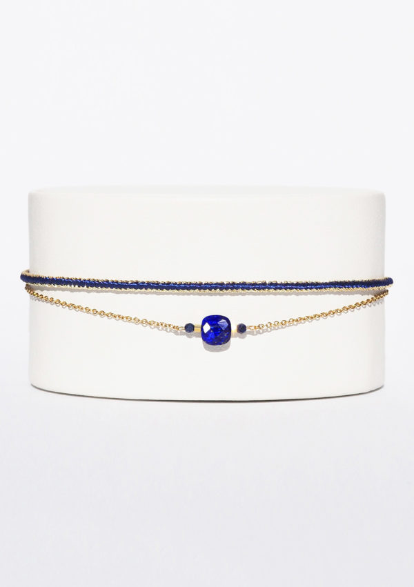 Bracelet tissé main I Fils d'or | Lapis Lazuli I Nunki by SL I Label AÉ Paris