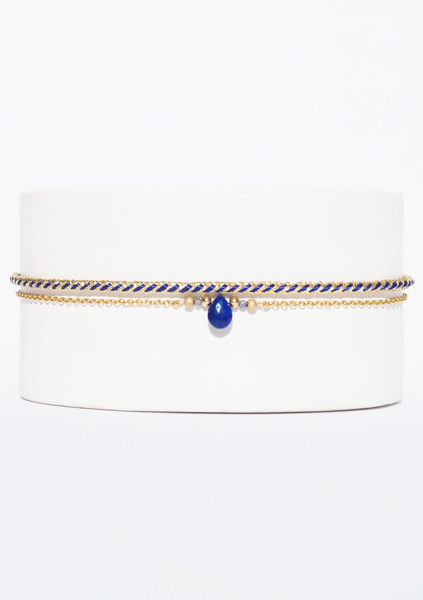 Bracelet tissé main I Fils d'or fils | Lapis Lazuli I Nunki by SL I Label AÉ Paris