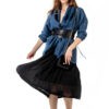 Veste kimono 100% lin avec deux poches latérales de la maison Bleu de Cocagne.